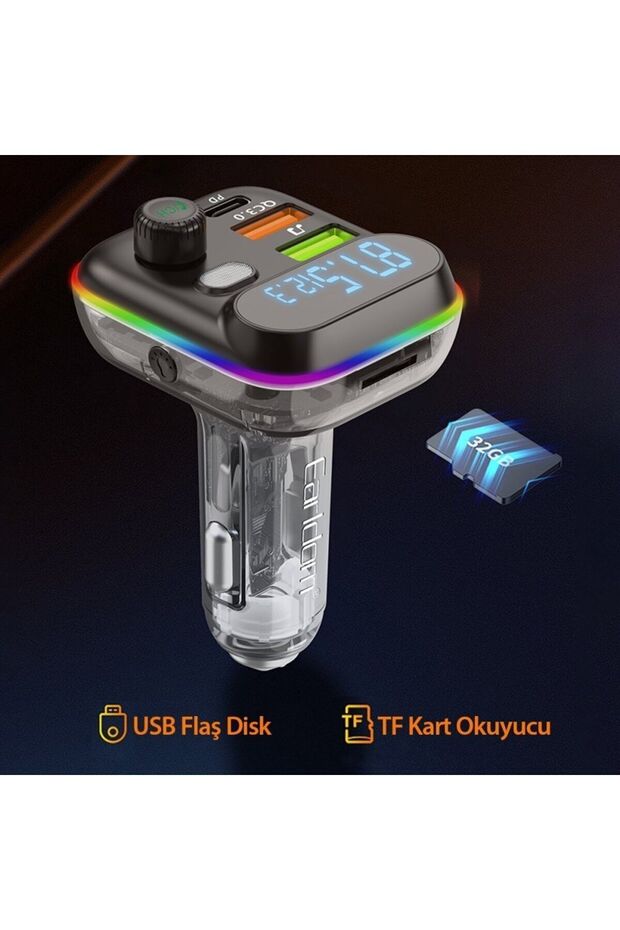 Bluetooth Usb3.0 Ve Type C Pd Hızlı Şarj Fm Transmitter Araç Çakmaklık Şarj Aleti - 4