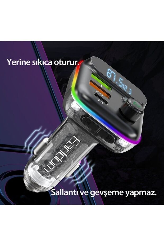 Bluetooth Usb3.0 Ve Type C Pd Hızlı Şarj Fm Transmitter Araç Çakmaklık Şarj Aleti - 2