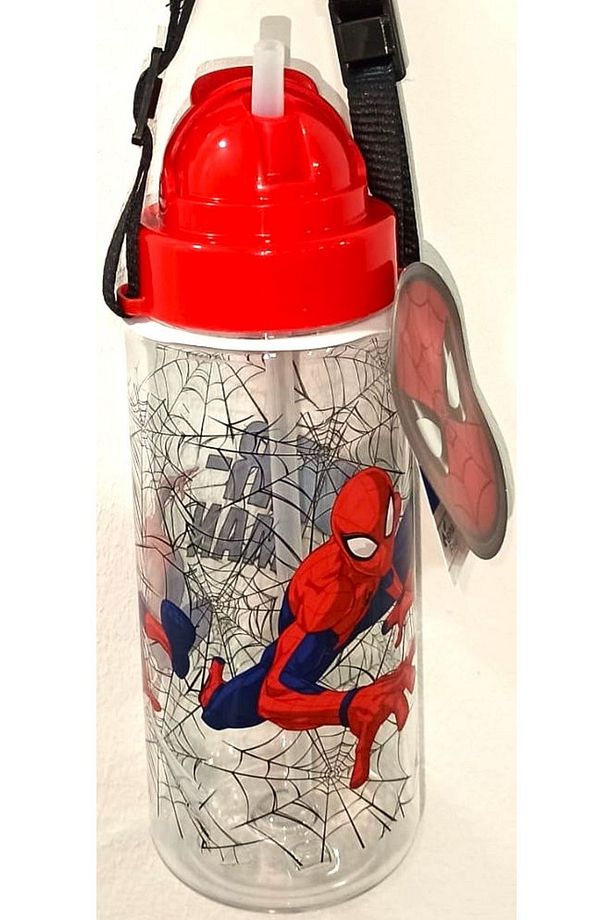 Şeffaf Matara Örümcek Adam Suluğu Spider-Man Matarası 500 ml Suluk Spiderman Resimli Pipetli Askılı - 5