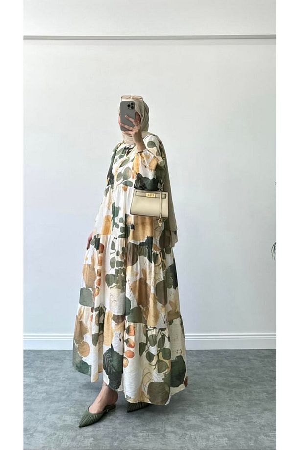 AHSEN MODEL MANGO KUMAŞ TESETTÜR ELBİSE - 3