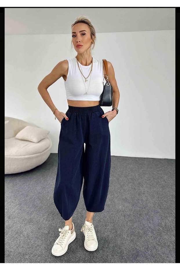 Navy Gabardine Women's Shalwar Trousers