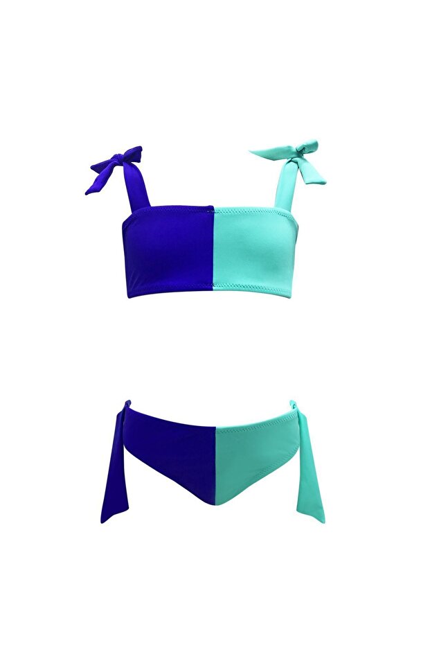 Nessi Byrd 50Uv Girls' Bikini Set with Strap, Double Color Bow Detail