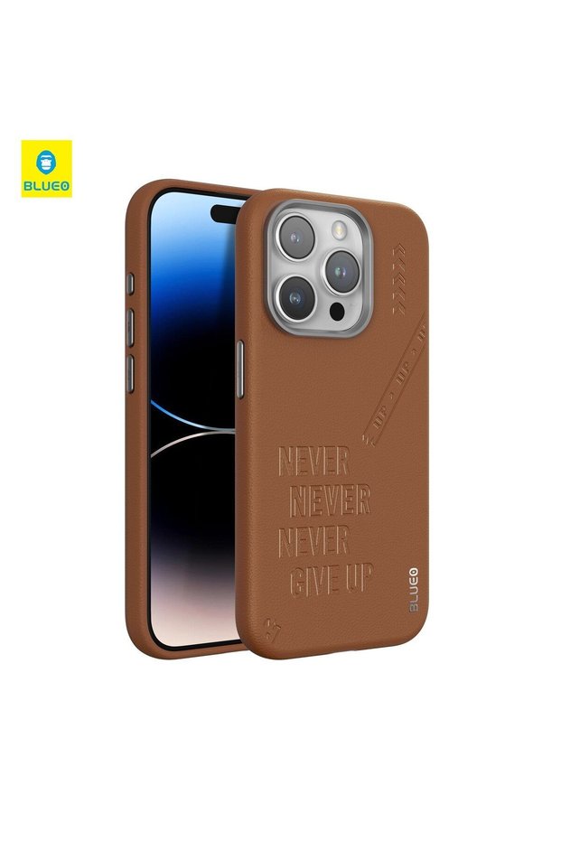 iPhone 14 Pro Max Punk Premium Leather Brown Phone Case