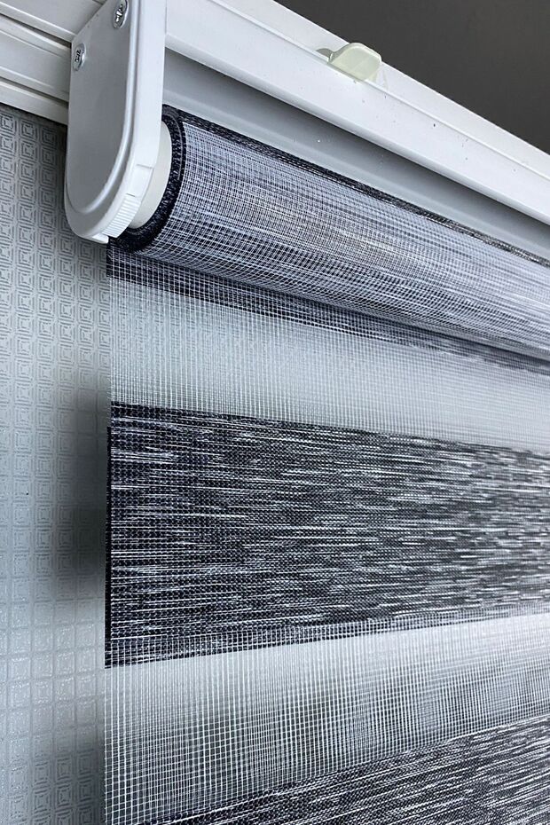 Ithal Bambu Antrasit Bambu Stor Zebra Perde Etek Dilimsiz - 5