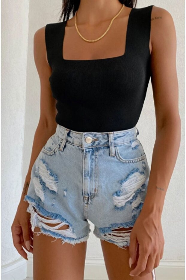 Kadın Siyah Triko Atlet - 2