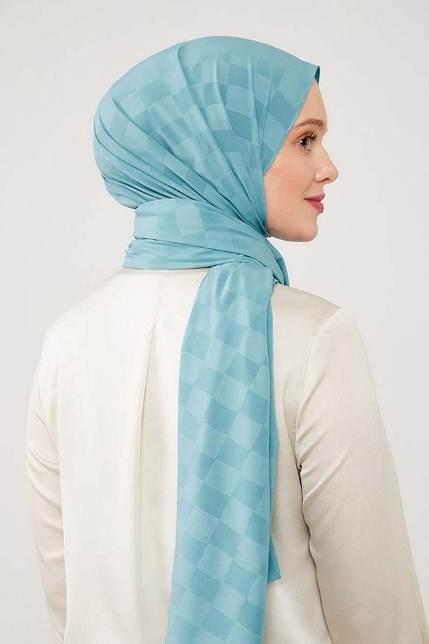 İndigo Dama Desen Jakarlı Elegance Şal - 1