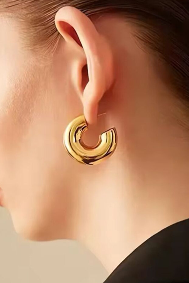 Women's Gold Tube Model Steel Hoop Earrings