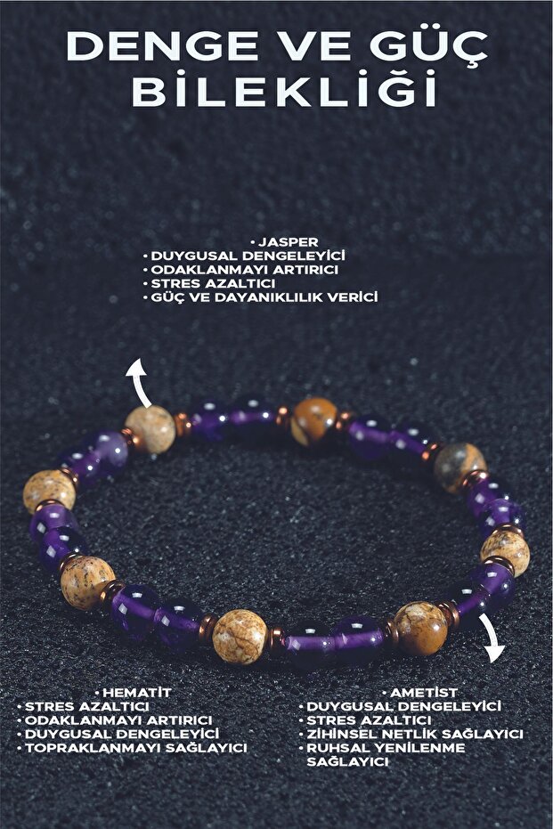 Power & Energy Bracelet - Amethyst - Jasper - Hematite - Energy Boost & Healing Combo