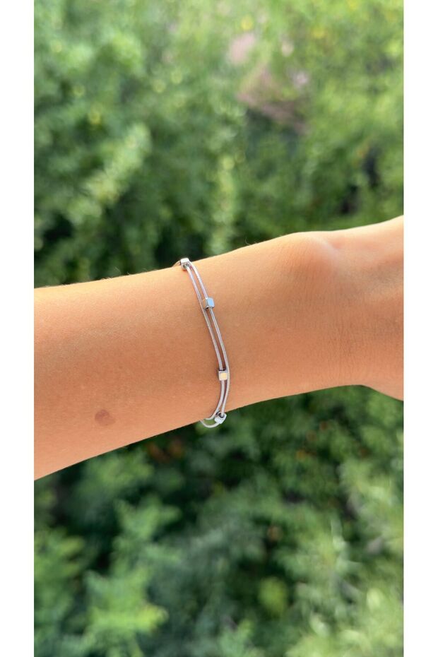Double Row Minimal Steel Cube Bracelet
