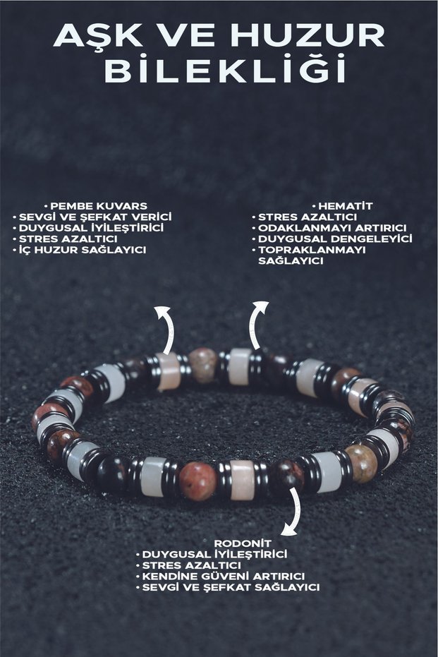 Spiritual Peace and Emotional Balance Bracelet - Pink Quartz - Rhodonite - Hematite