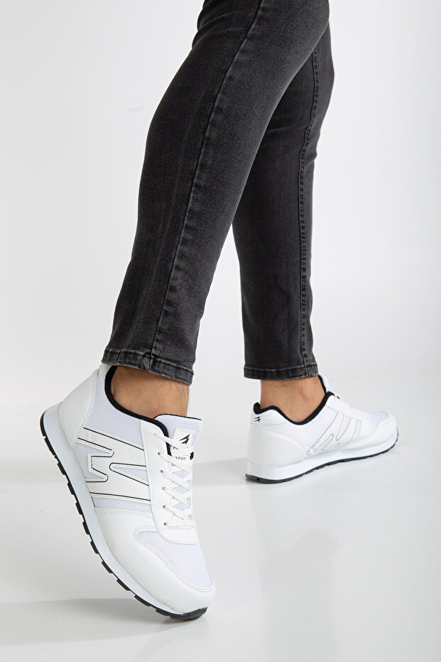 Men's White Black Lace-Up Casual Comfortable Light Soft Sole Mesh Sneaker Sports Shoes