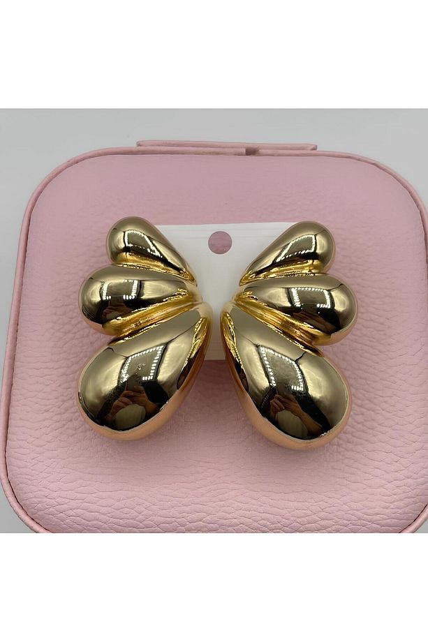 3 Bombeli Gold Parlak Damla Küpe - 3
