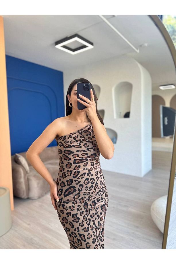 Leopar Tek Kol Elbise - 2