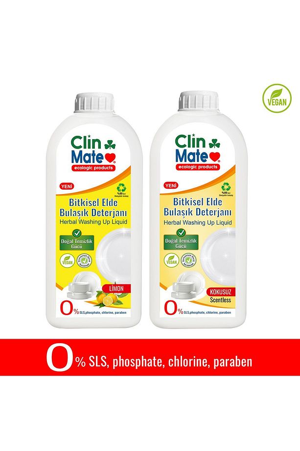 2'li Set Bitkisel Elde Bulaşık Deterjanı LİMON + Elde Bulaşık KOKUSUZ 750 ML - 1