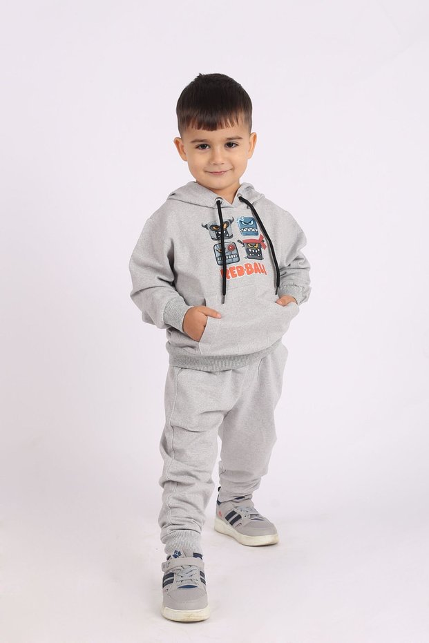 Red.Ball printed 2ip kangaroo pocket and hooded unisex children's tracksuit 5-16 years