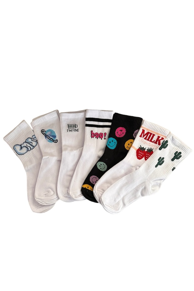 7” Cheerful College Tennis Socks with Written Fit Characters