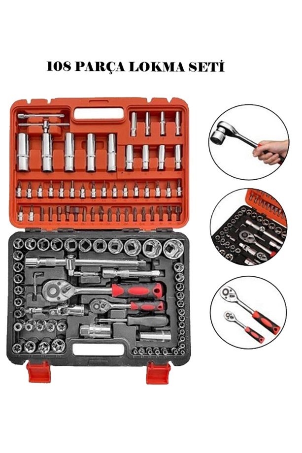 Alman Profesyonel 1/2 Ve 1/4 Cırcırlı Lokma Anahtar Takımı Bits Uç Seti 108 Parça - 1