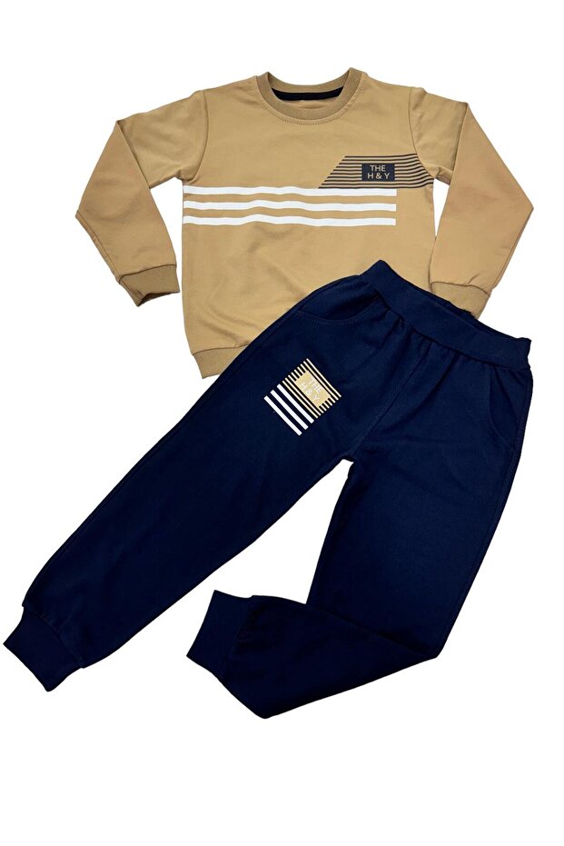 The H&Y Printed Tracksuit Set/Sweatshirt Pants Seasonal Set/Crew Neck 2 Thread Men's Set