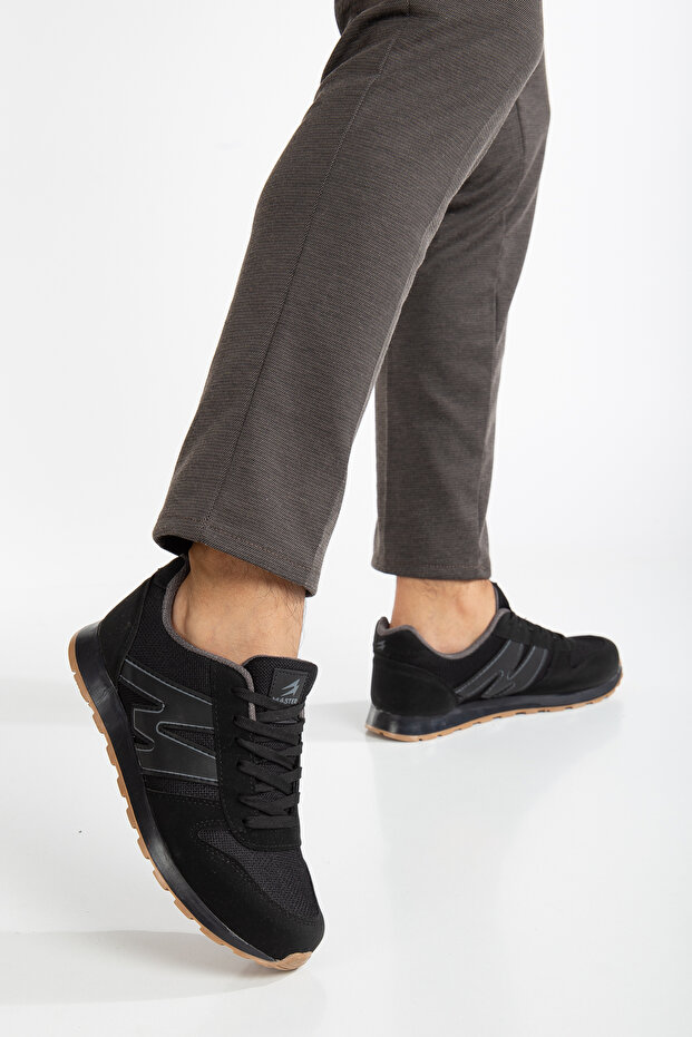Men's Black Smoked Lace-Up Daily Comfortable Light Soft Sole Mesh Sneaker Sports Shoes