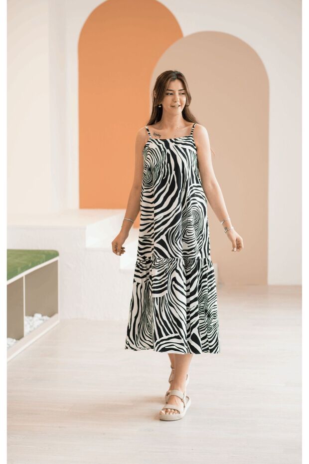 Zebra Patterned Black Dress - 1