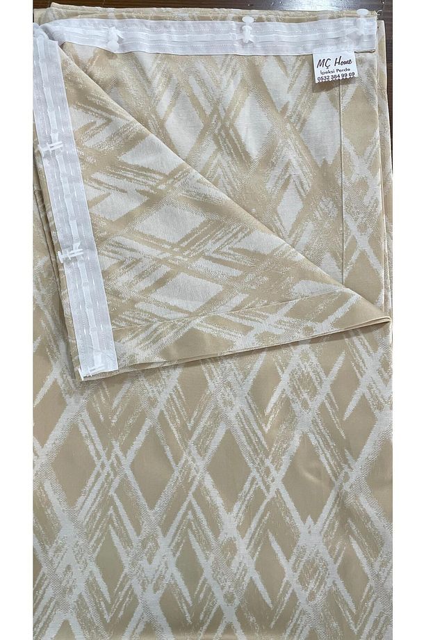 Hazır Dikilmiş Krem Desenli Pano Kumaş Fon 150 x 260 - 3