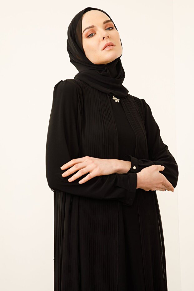 PİLİSELİ ELBİSE SİYAH - 3