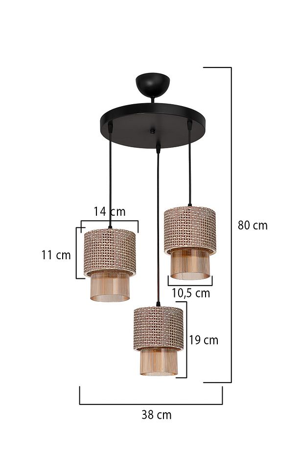 Dalya Üçlü Avize Siyah Hasır Bal Optik Camlı - 3