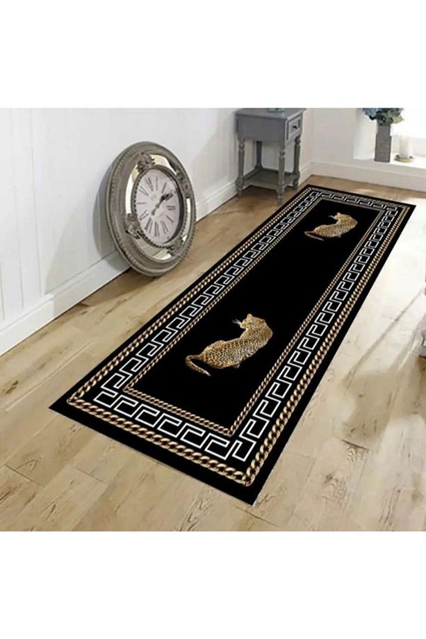 Leopar Desenli Makinede Yıkanabilir Dot Taban Salon Halısı Mutfak Halısı Koridor Halısı Saçaksız - 2