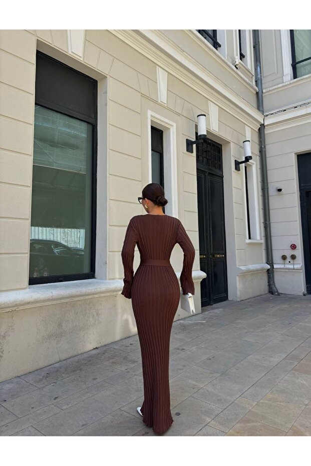 Rochie Lungă De Culoare Maro - 4