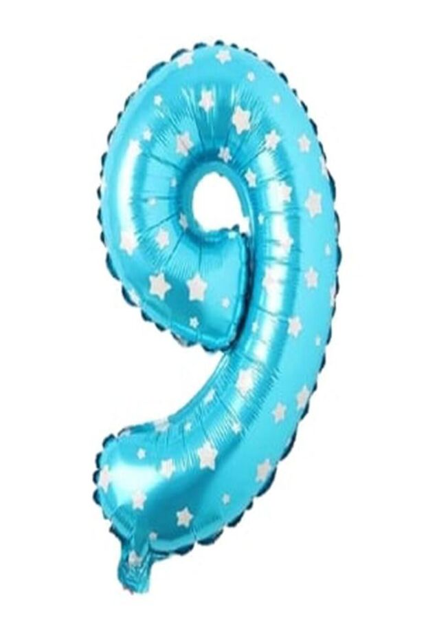 36 cm Blue Numeral Polka Dot Foil Balloon - Age 9