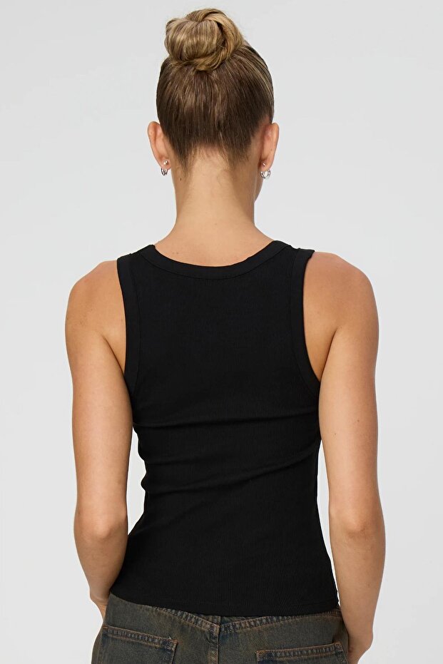 Siyah Fitilli Görünümlü Kalın Askılı Basic Atlet MG2058 - 5