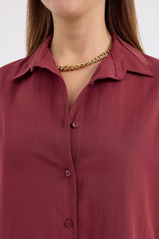 3900 Oversize Uzun Basic Gömlek - Mürdüm - 4