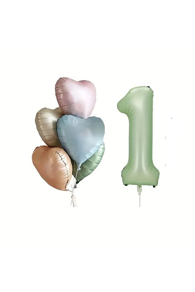 Retro Heart Foil Balloon Bouquet Set 1 Year Old Water Green Number Foil Balloon Birthday Balloon Set