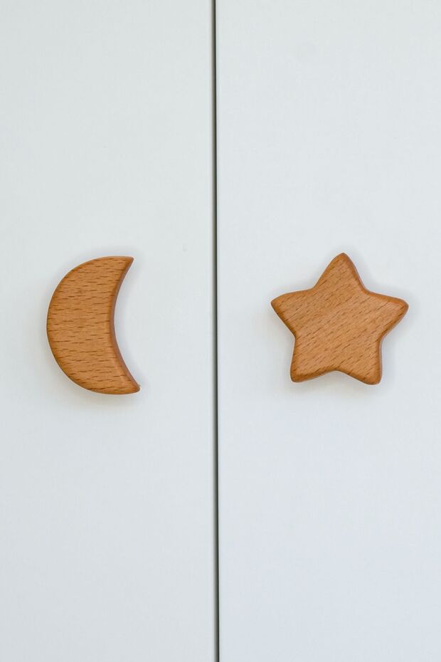 Moon and Star Patterned (2 Pcs) Baby Kids Room Wooden Furniture Cabinet Drawer Handle