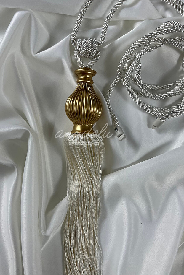 Fon Perde Bağlama Gold Kuka Krem Tavan Lüks Korniş Braçol Tek Adet - 3