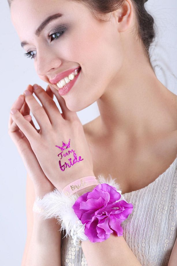 Parlak Mor Bride- Nedime Kına Gecesi Bekarlığa Veda Partisi Geçici Dövme Seti 7'li Paket - 1