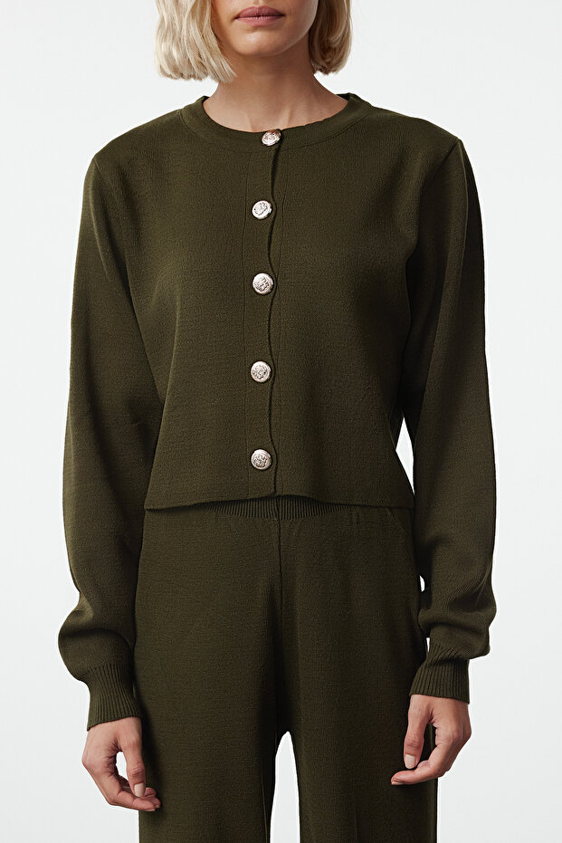Haki Basic Crop Hırka Pantolon Triko Alt-Üst Takım TWOAW25AU00026 - 3