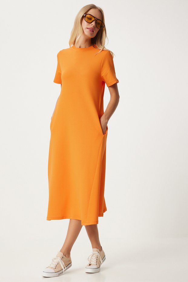 OrAnge A-line Summer Women's Combed Cotton Dress - UB00060