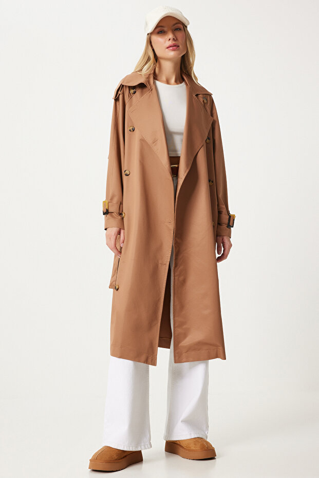 Brauner Saison-Trenchcoat – mit Schnalle und Gürtel, FN03292 - 1