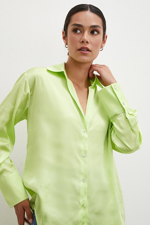 Жовта сатинова сорочка Basic - 6