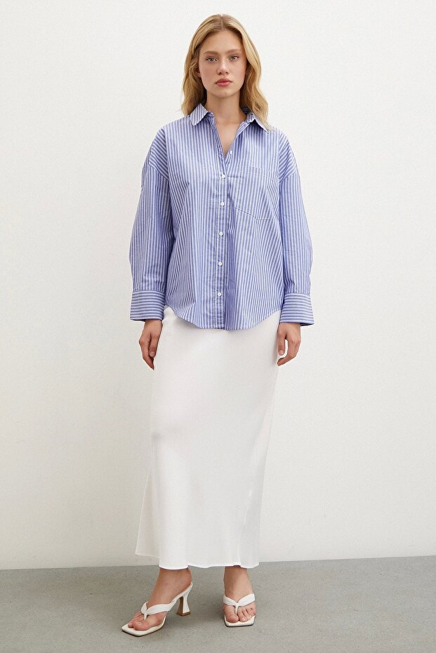 Çizgili Gömlek Mavi - 4