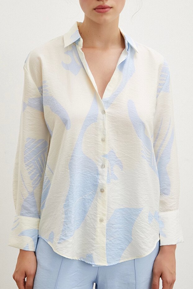 V Yaka Modal  Gömlek Mavi - 4