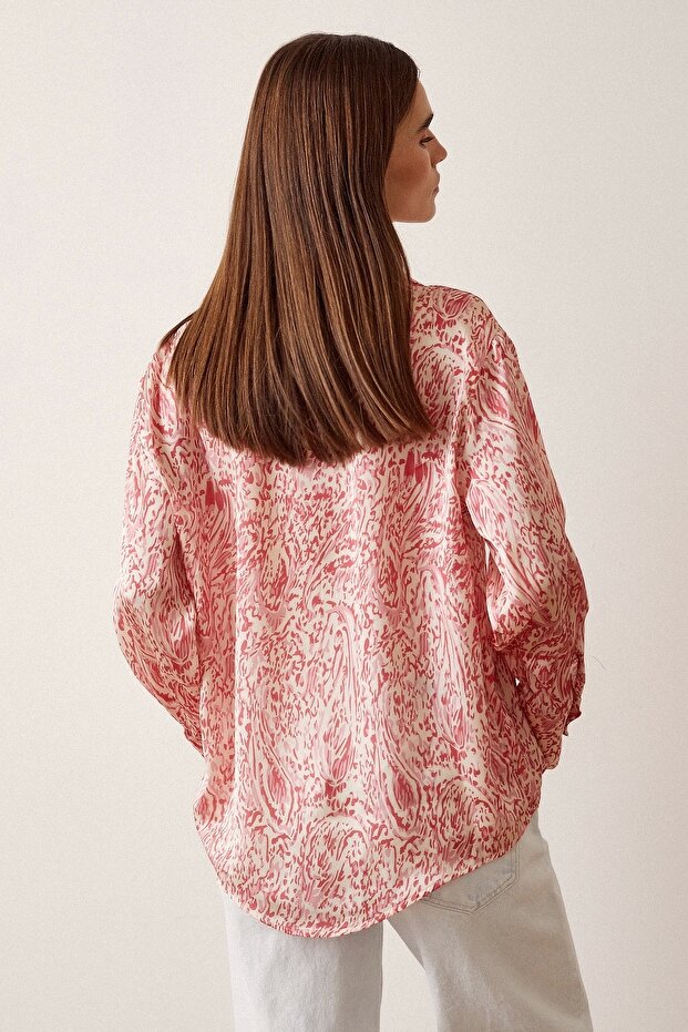 V-Neck Patterned Satin Shirt - 2