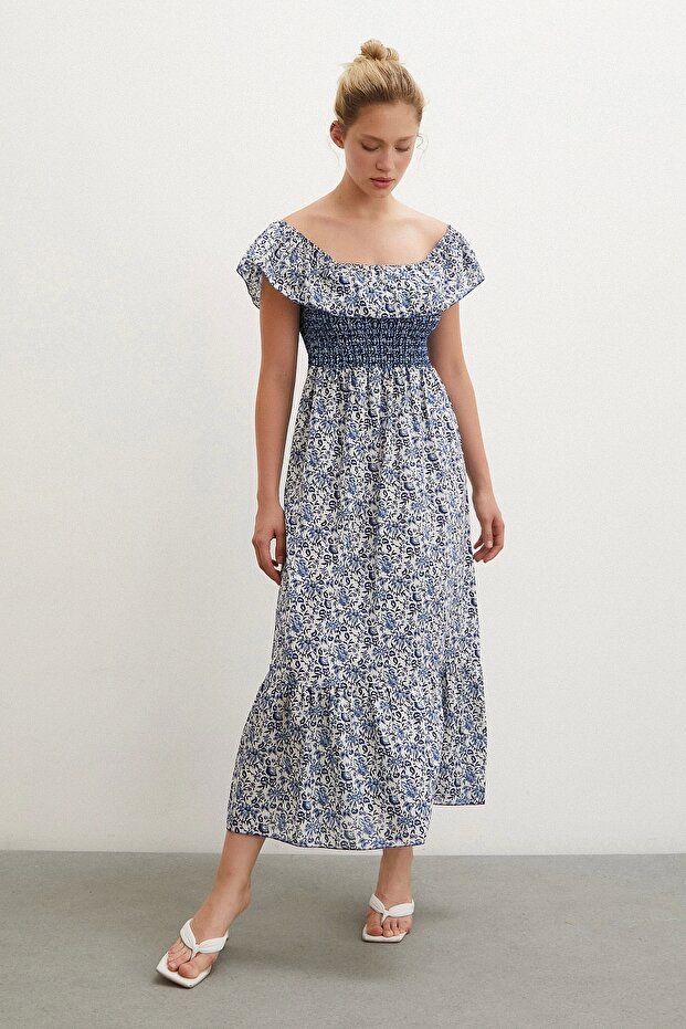 Bel Gipeli Maxi Elbise Mavi - 2