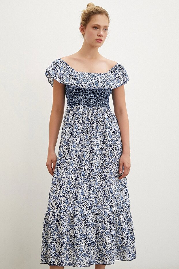 Bel Gipeli Maxi Elbise Mavi - 4