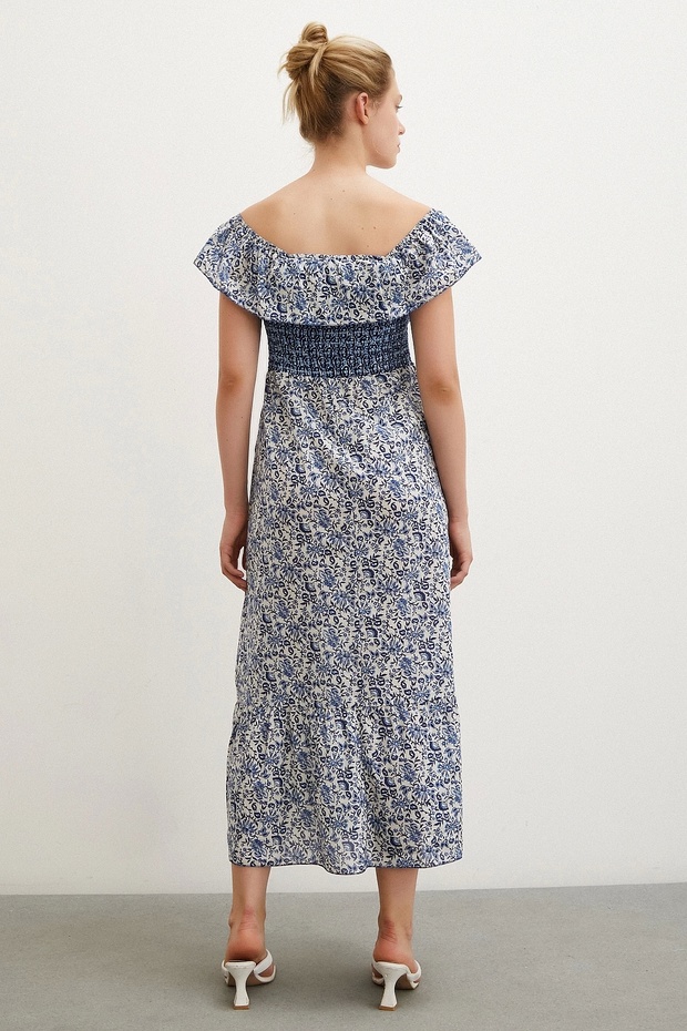 Bel Gipeli Maxi Elbise Mavi - 6