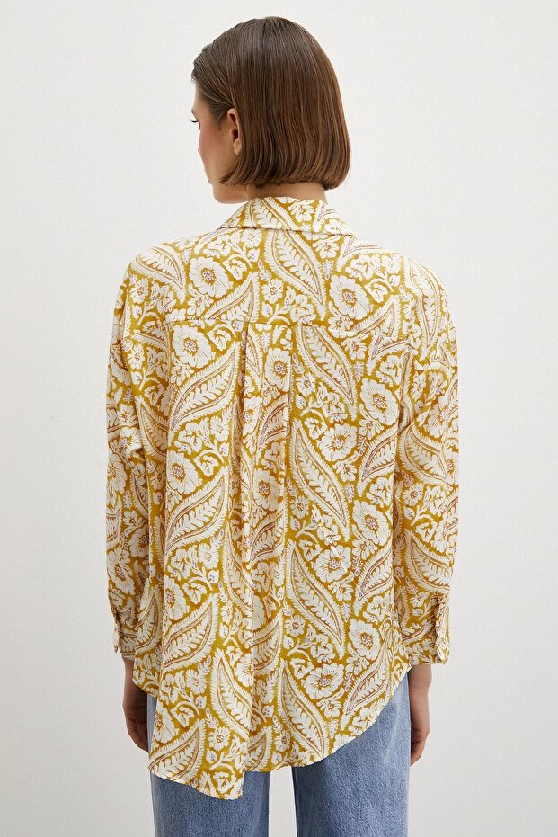 قميص مشروط بنمط شال أصفر - 4