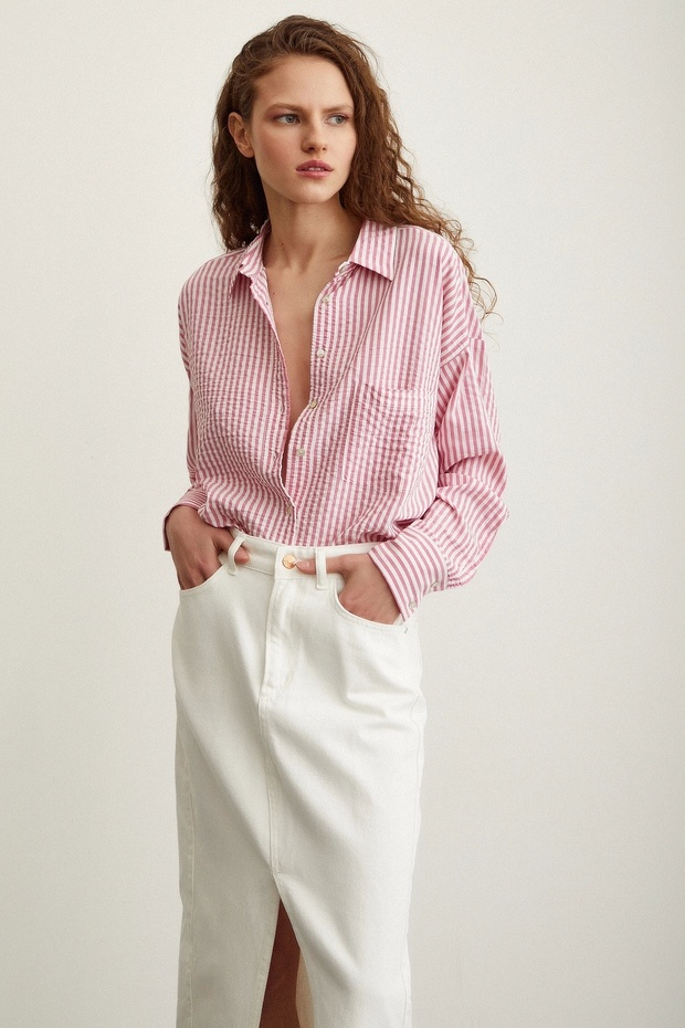 Çizgili Gömlek Pembe - 5