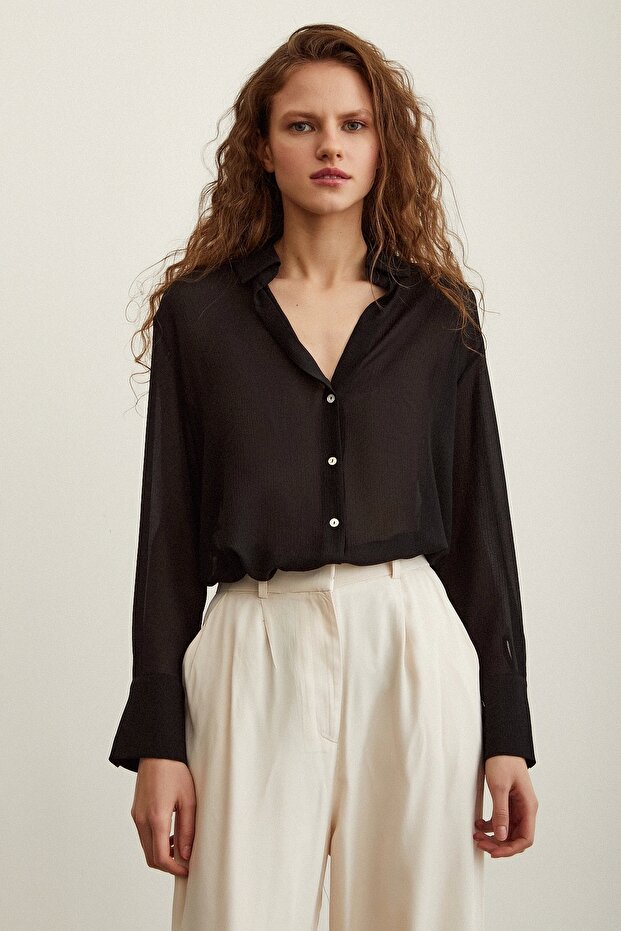 Şifon Gömlek Siyah - 6