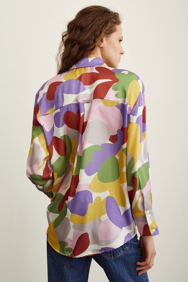 قميص ساتان منقوش أرجواني - 2